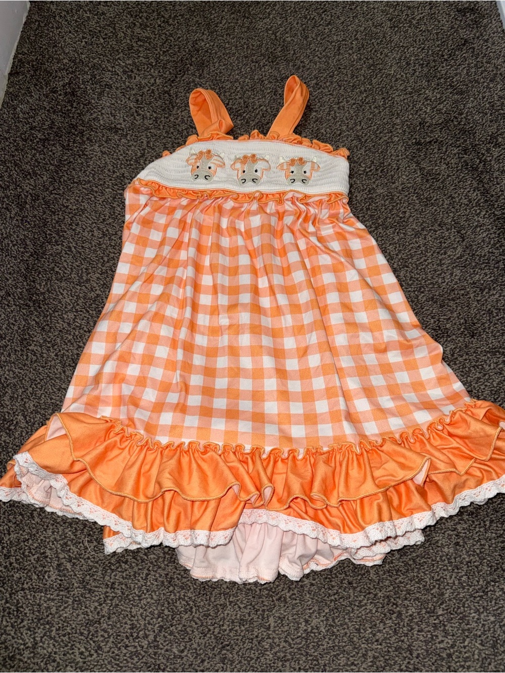 Boutique Girls Orange Gingham Cow Western Dress Size 5